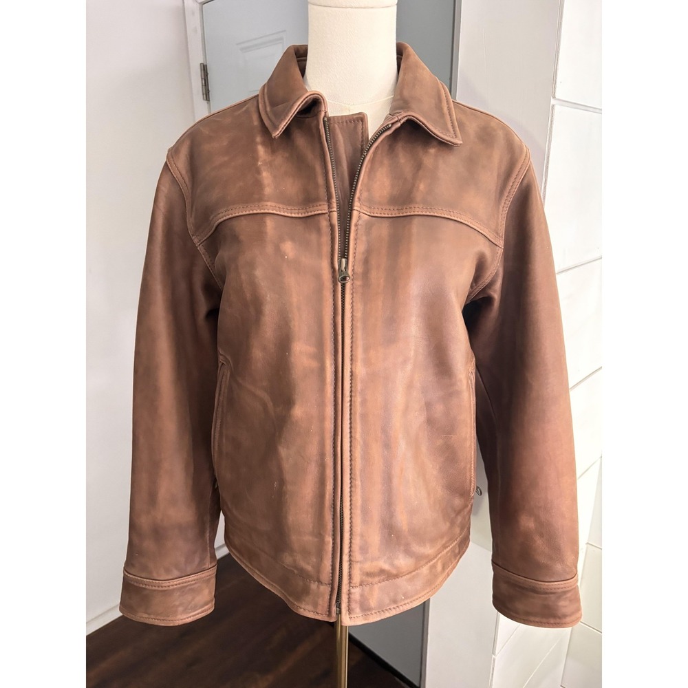 Gap Jacket Kids XL 12-16 Brown Leather Sherpa Lined Zip Coat Warm Winter